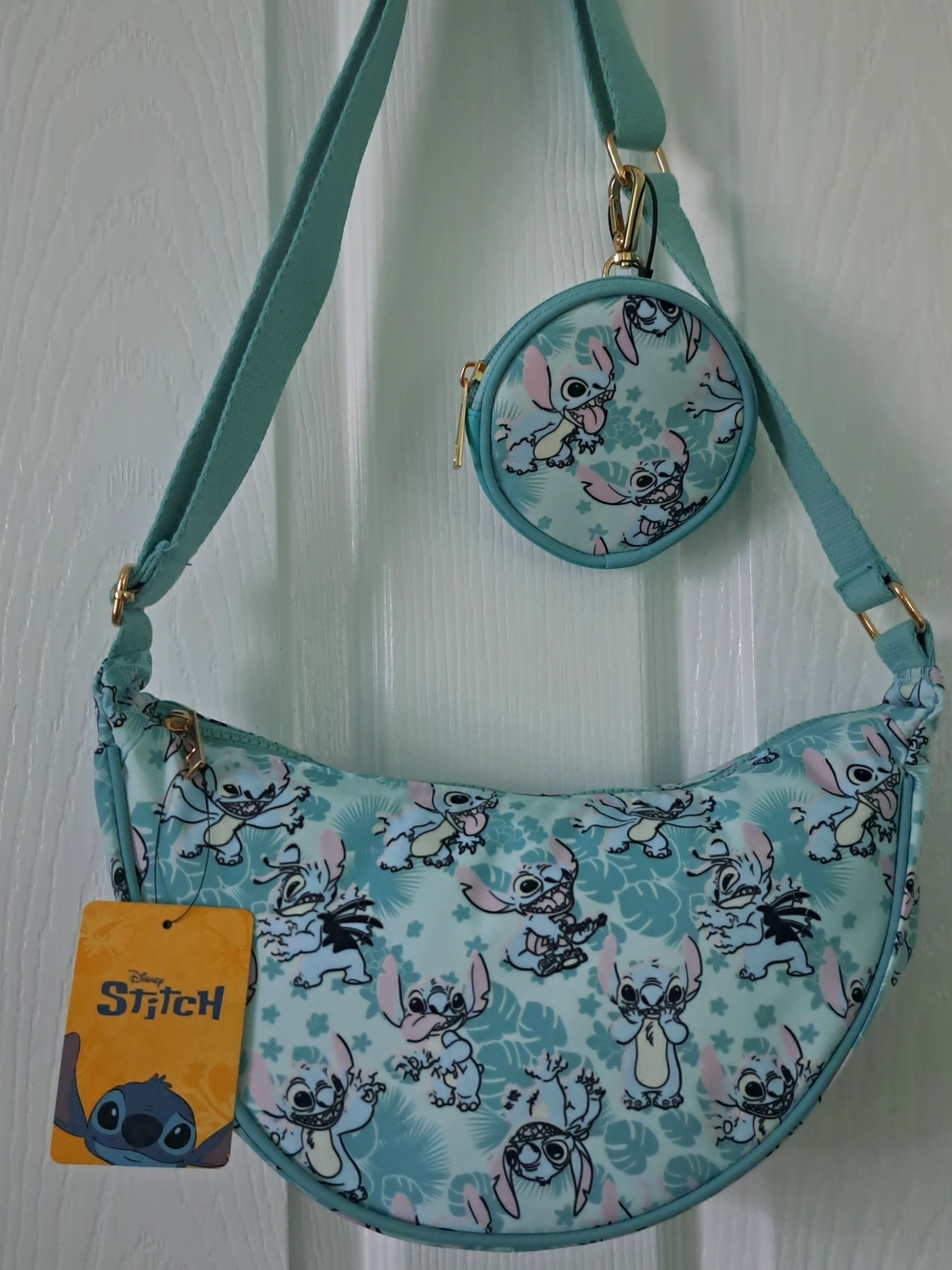 Disney Stitch Aqua Crossbody Sling Bag with Coin Pouch